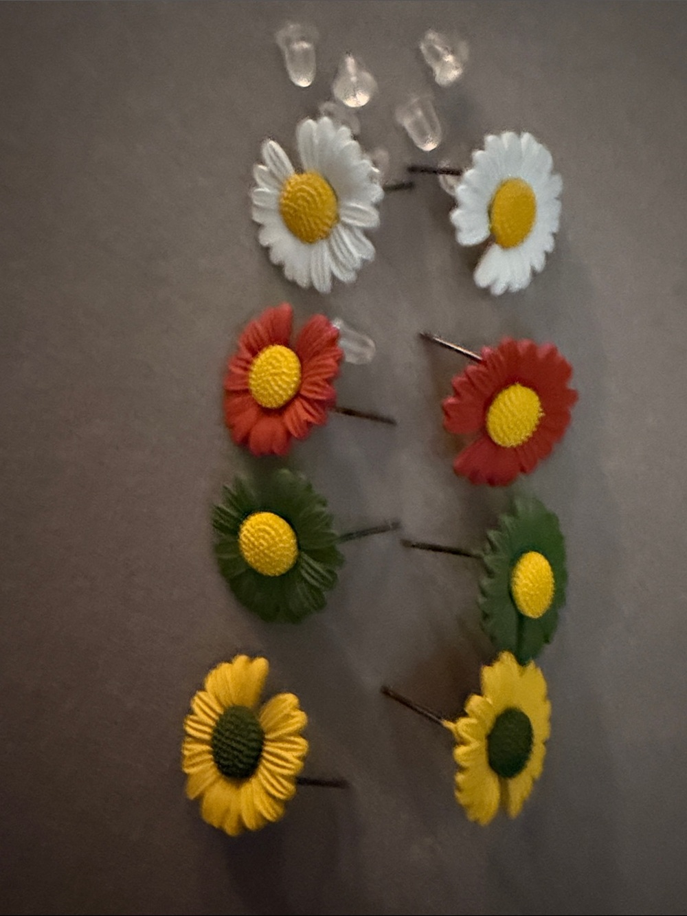 Daisy Flower Kids Earrings Set — White, Orange, Green & Yellow